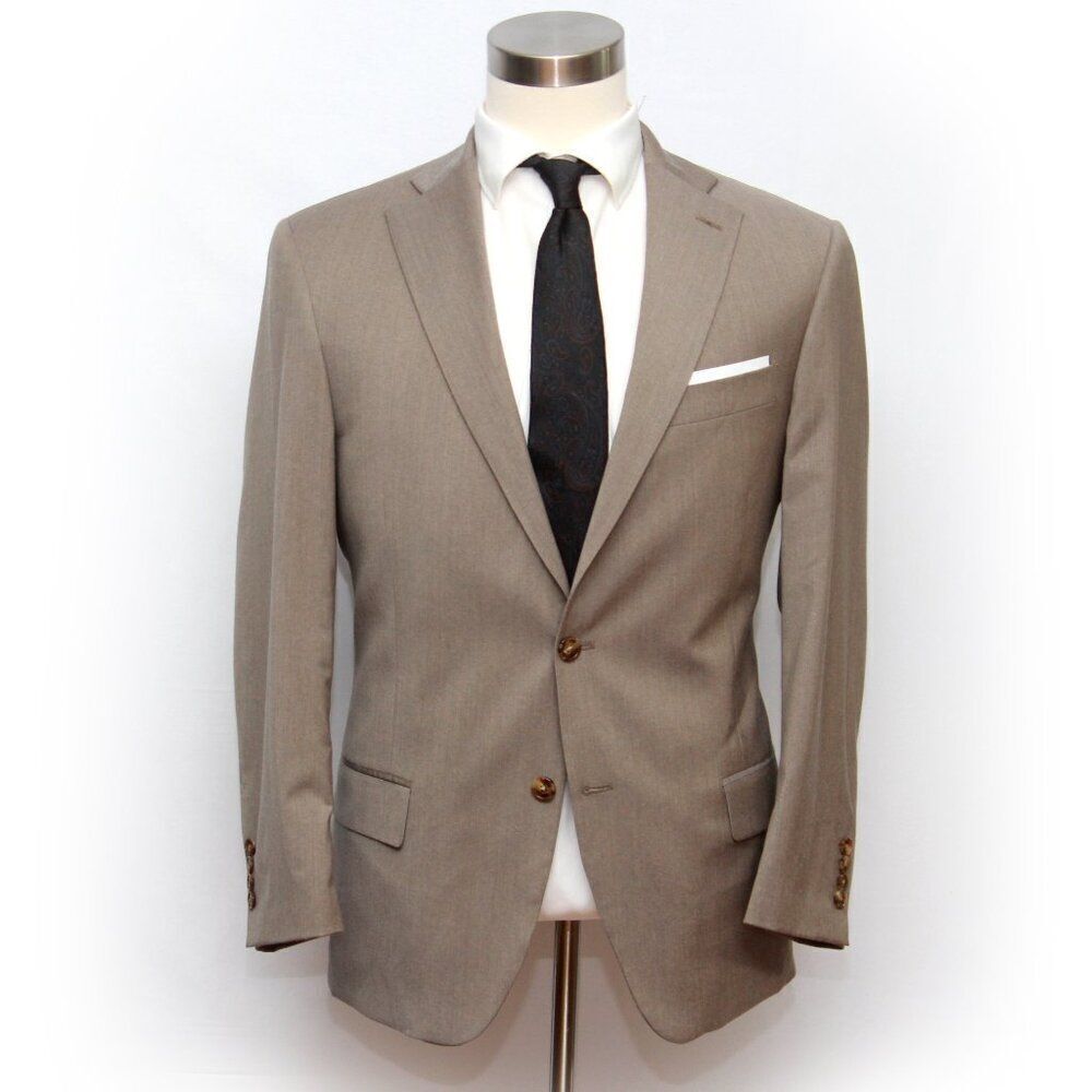 Hart Schaffner Marx 41R Sport Coat Blazer Jacket Tan Solid 2B Wool D060390